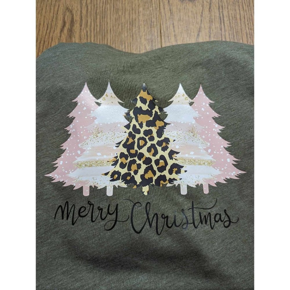 Custom "Merry Christmas Cheetah Print" Pink Christmas Trees T-shirt